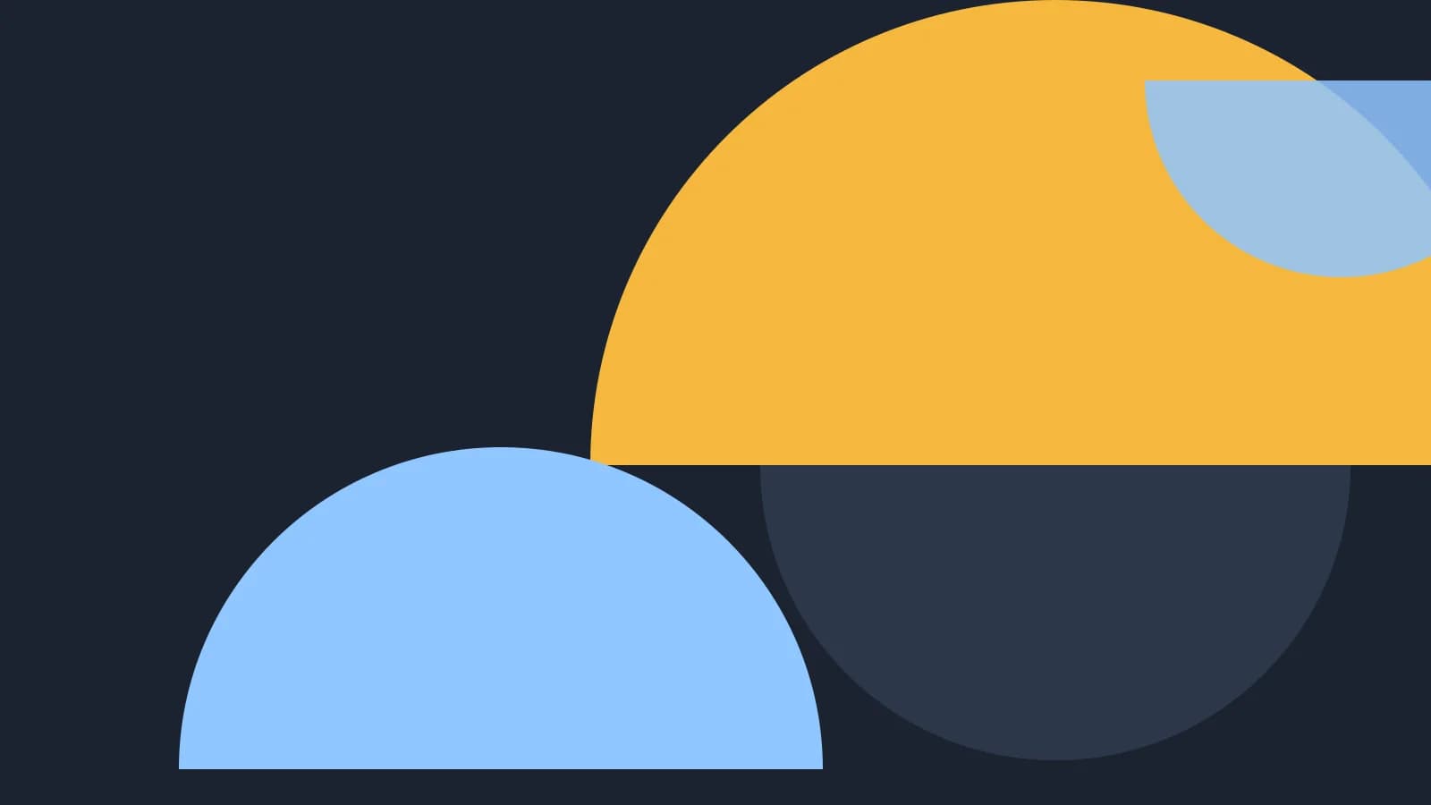 Abstract flat cover: bold amber and sky blue half-circle shapes stacked and cropped by the edges on a slate-toned background