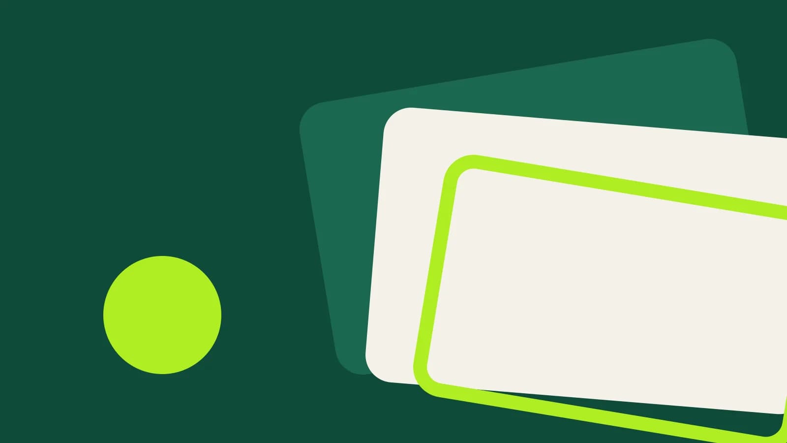 Abstract flat cover: stacked rounded cream and emerald panels at slight angles, like layered video frames on an emerald-toned background