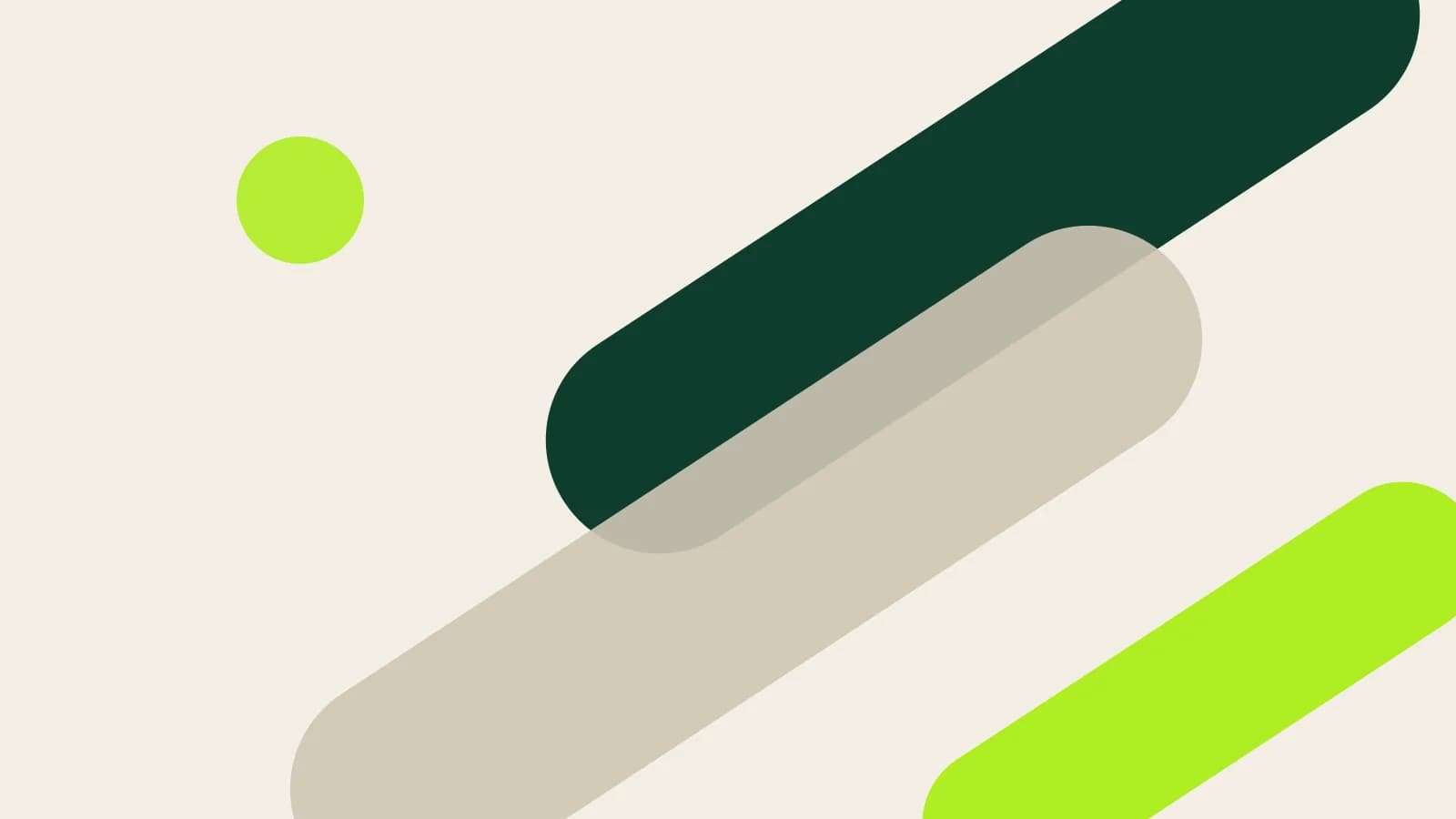 Abstract flat cover: three diagonal capsule shapes in forest green and lime sweeping off the edges on an ivory-toned background