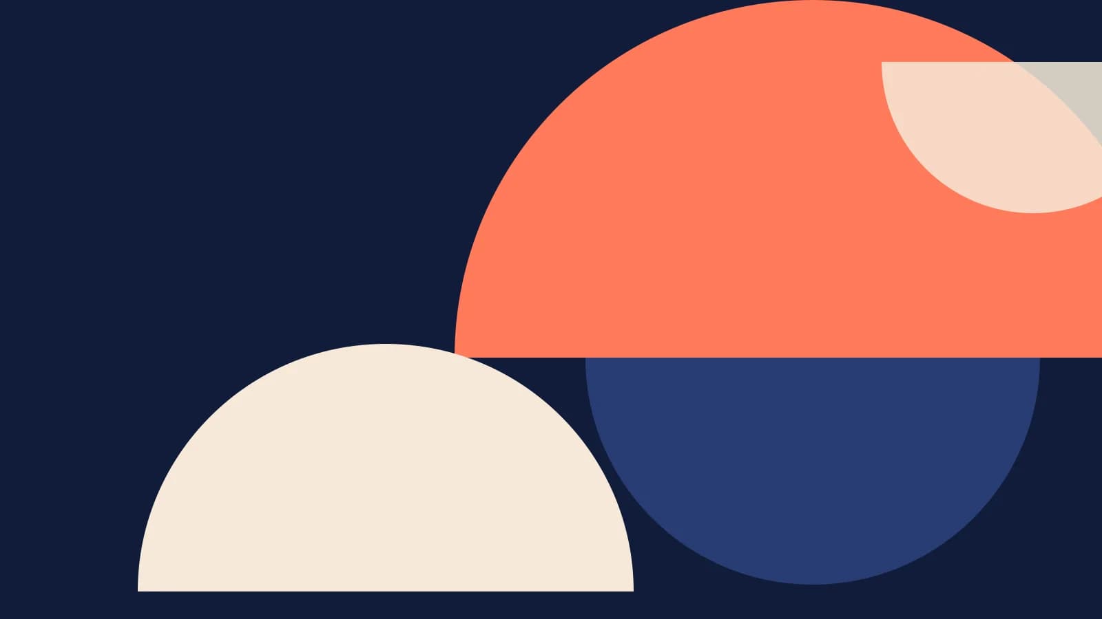 Abstract flat cover: bold coral and cream half-circle shapes stacked and cropped by the edges on a navy-toned background