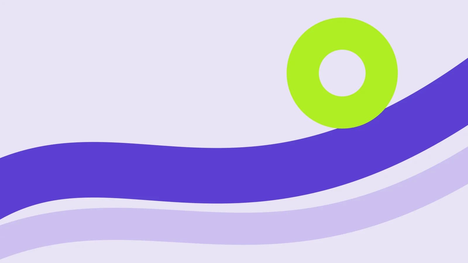 Abstract flat cover: a wide violet ribbon curving across the frame beneath a lime ring on a lilac-toned background