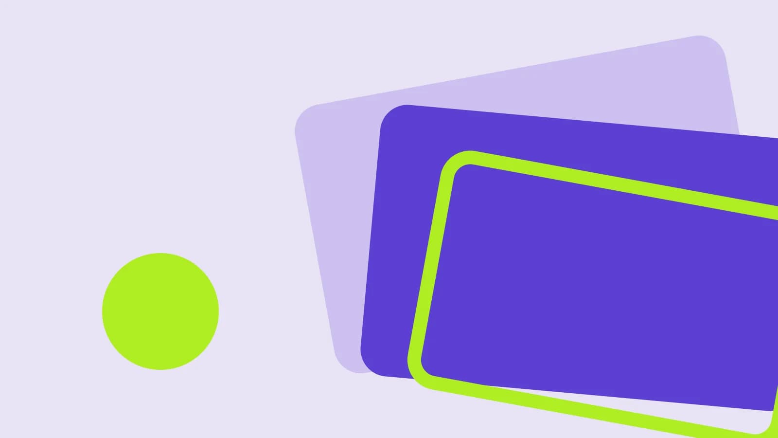 Abstract flat cover: stacked rounded violet and lilac panels at slight angles, like layered video frames on a lilac-toned background