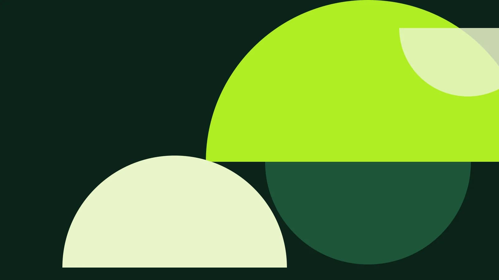 Abstract flat cover: bold lime and pale green half-circle shapes stacked and cropped by the edges on a deep green-toned background