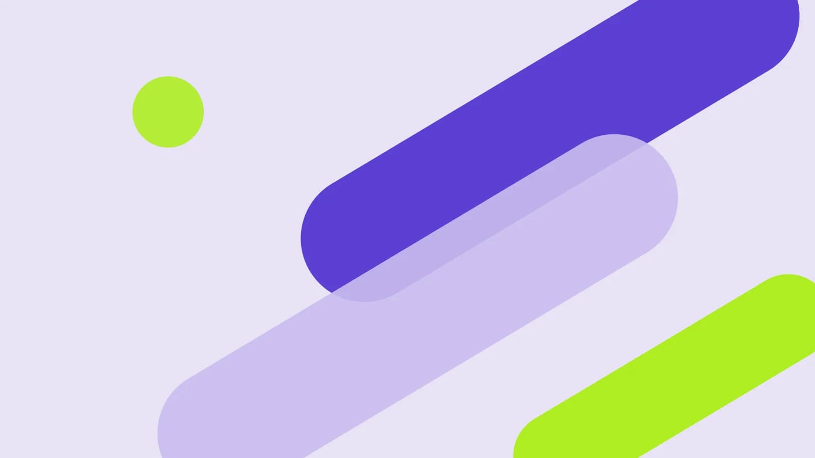 Abstract flat cover: three diagonal capsule shapes in violet and lime sweeping off the edges on a lilac-toned background