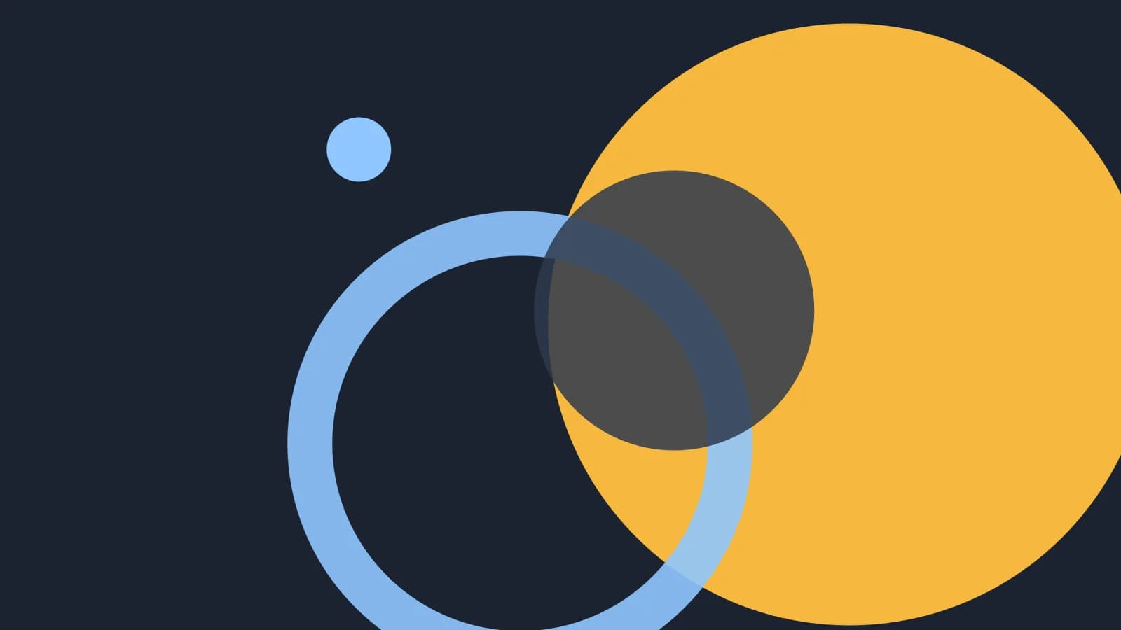 Abstract flat cover: a large amber circle cropped by the right edge, overlapped by a sky blue ring and a translucent disc on a slate-toned background
