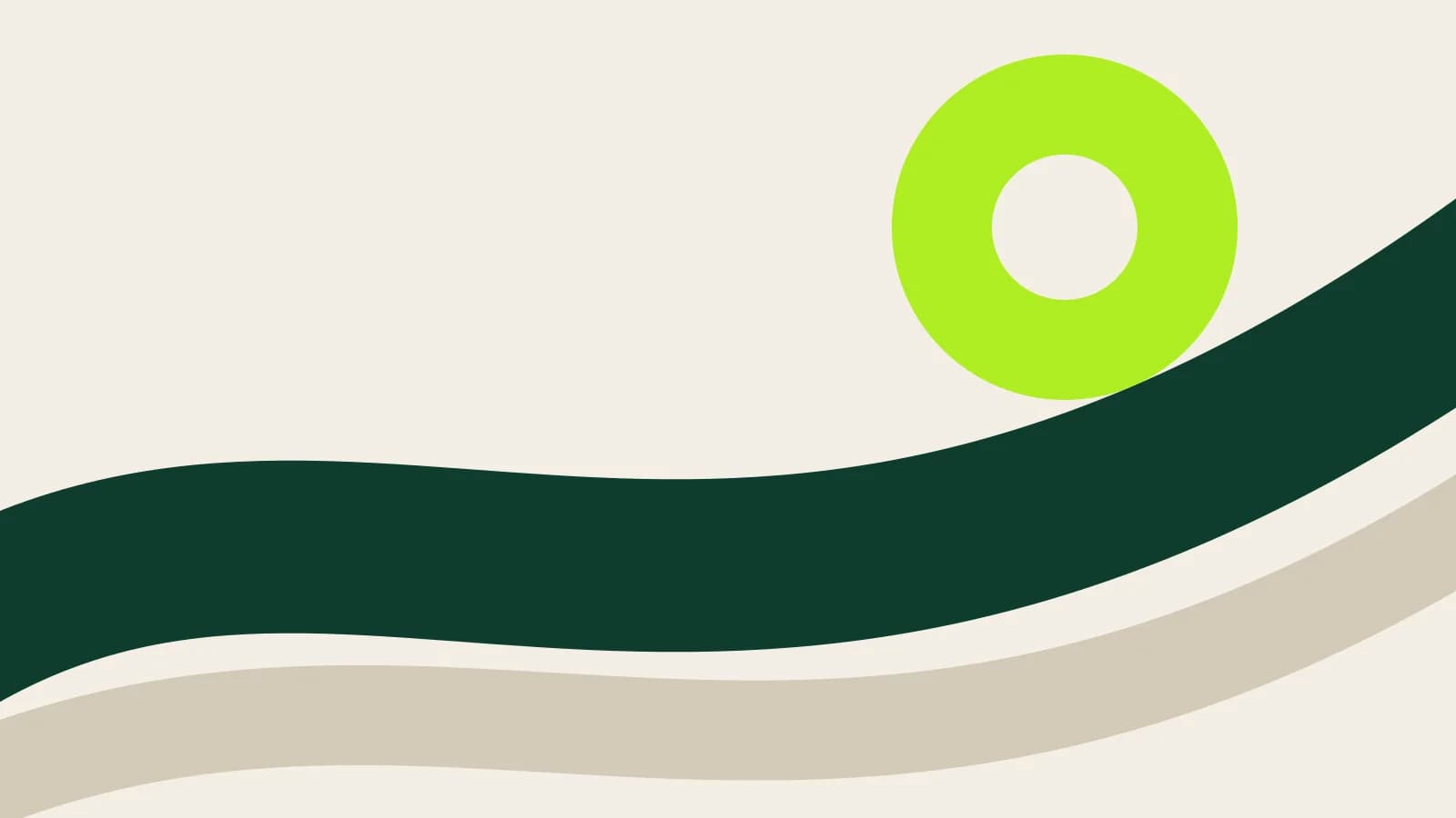 Abstract flat cover: a wide forest green ribbon curving across the frame beneath a lime ring on an ivory-toned background