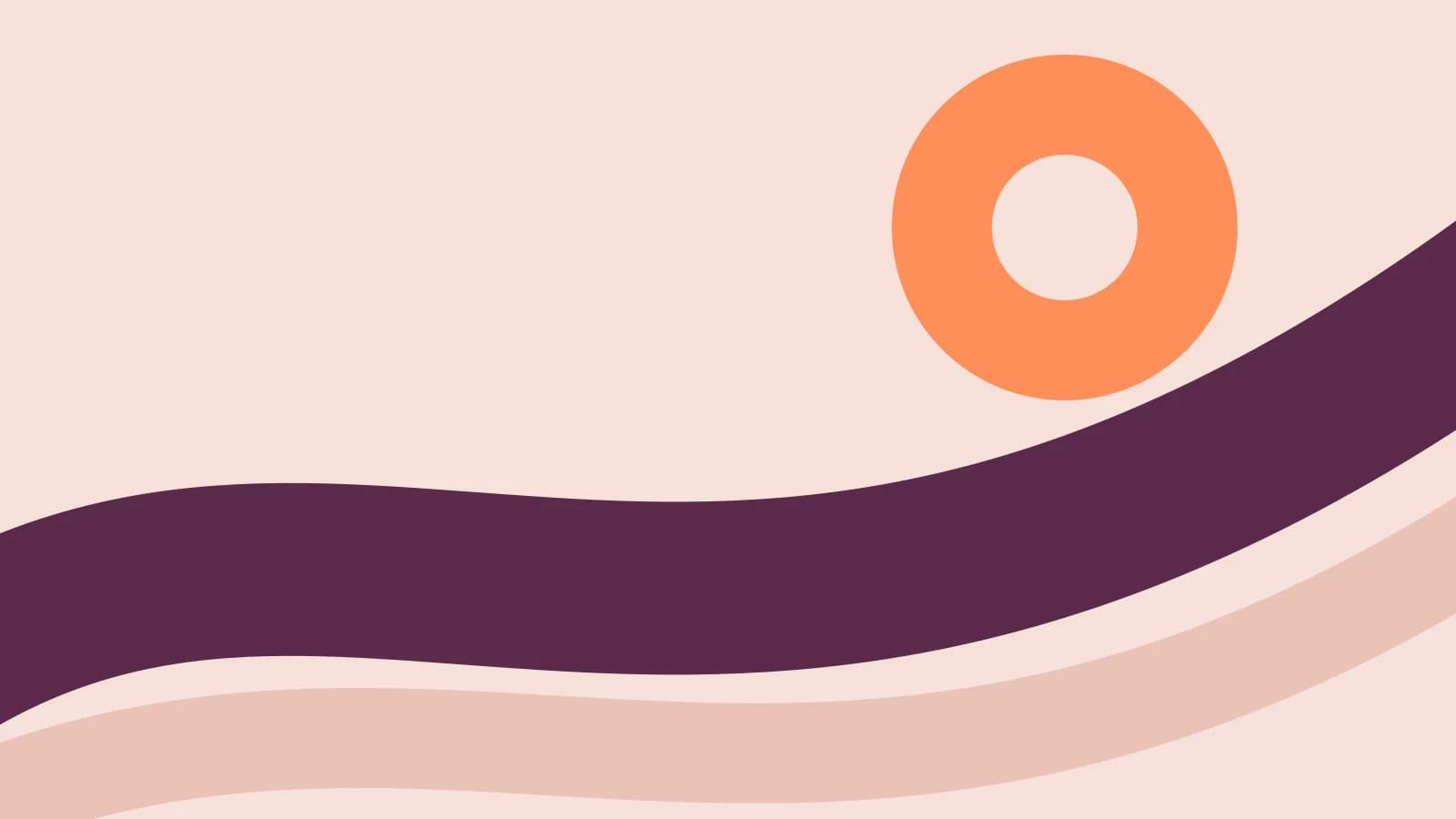Abstract flat cover: a wide plum ribbon curving across the frame beneath an orange ring on a blush-toned background