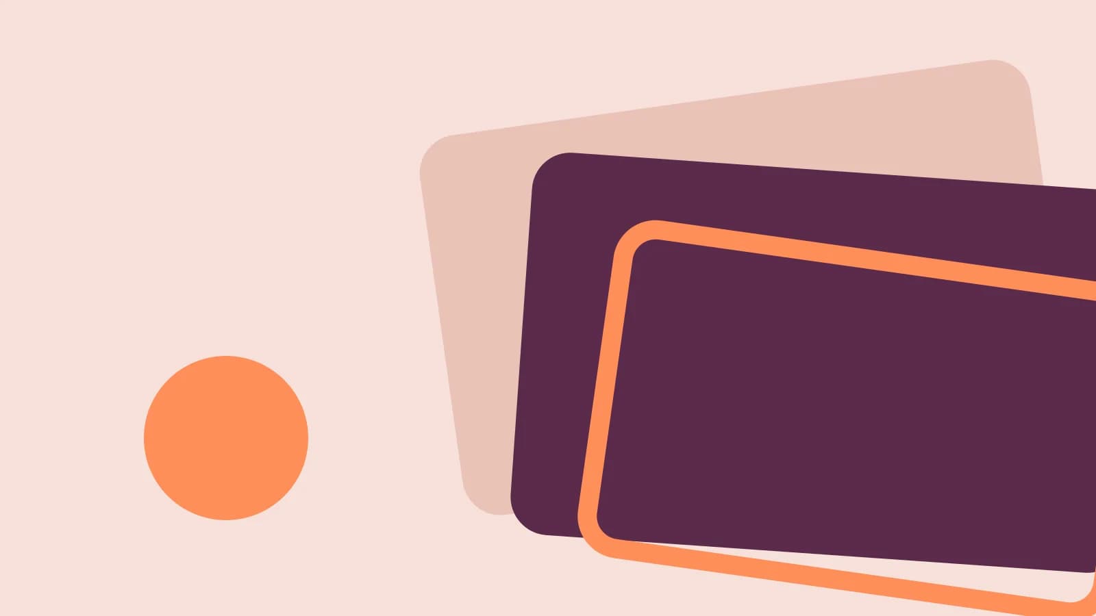Abstract flat cover: stacked rounded plum and blush panels at slight angles, like layered video frames on a blush-toned background